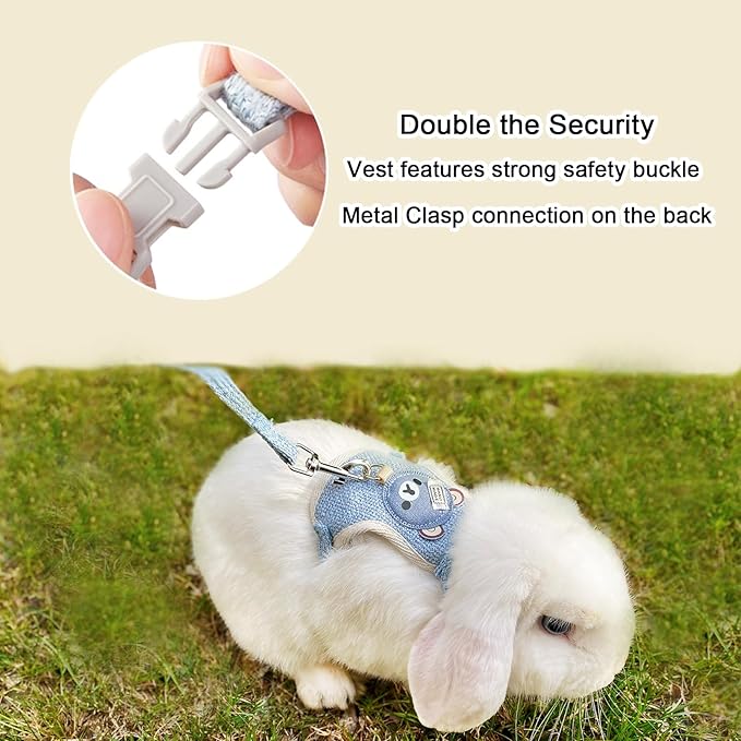 2-Pack Rabbit Harness and Leash Set – Adjustable Small Animal Vest Harness with Safety Buckle – Breathable & Lightweight – Ideal for Rabbits, Ferrets, Guinea Pigs, and Cats (Blue)