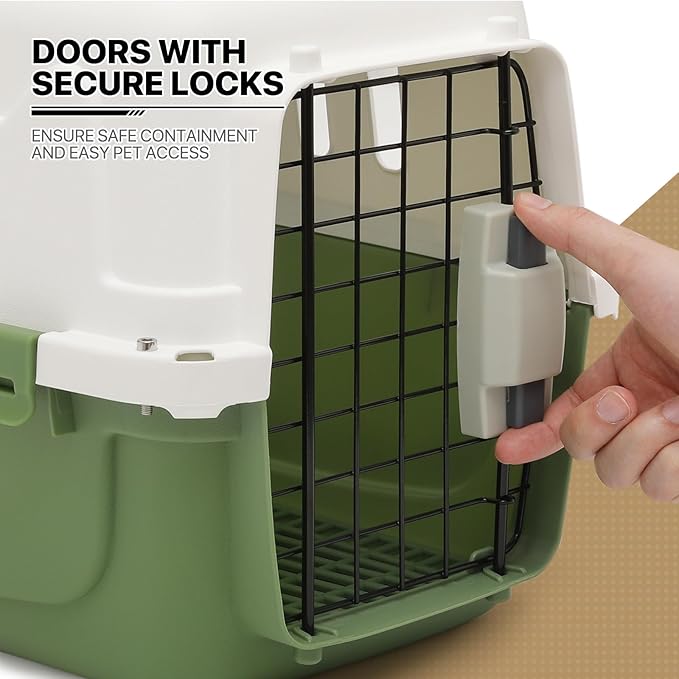 MoNiBloom 18-Inch 2-Door Top Loading Cat Carrier, Plastic Dog Crate Hard-Sided Dog Travel Carrier for Small Dogs and Cats, Ventilation and Security Lock Design for Pets up to 10 lbs (Green)