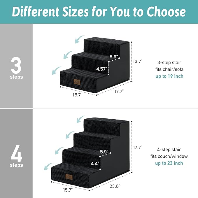 Dog Stairs for Small Dogs, 4 Tier Pet Stairs for Couch and Beds, 17.7" H Non-Slip Dog Steps for Old Cats, Puppy, Small Medium Dogs, 15.7x23.6x17.7 inch, Black