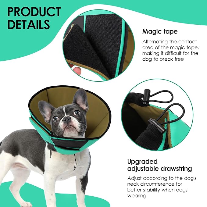 Large Dog Soft Cone Recovery Collar, Comfortable Dog Head Cone Collar for Large Dogs, Pet Surgery Cone Soft Neck Protector, Green L