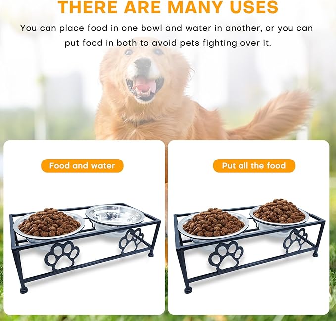 Elevated Dog & Cat Bowls with Stand – Raised Pet Feeder for Small Dogs & Cats, Stainless Steel Dog Food Bowls Elevated, Cat Food Bowl Stand, Elevated Cat Feeding Station (Black)