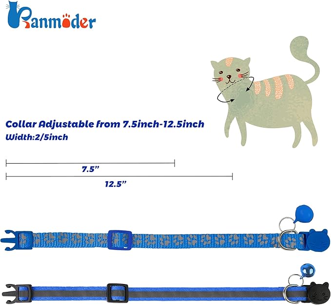 BANMODER 2 Pack Reflective Cat Collar Breakaway with Bell,Personalized Kitten Collars,Adjustable Safety Buckle Collar for Male Cats Girls & Boys (Navy Blue)