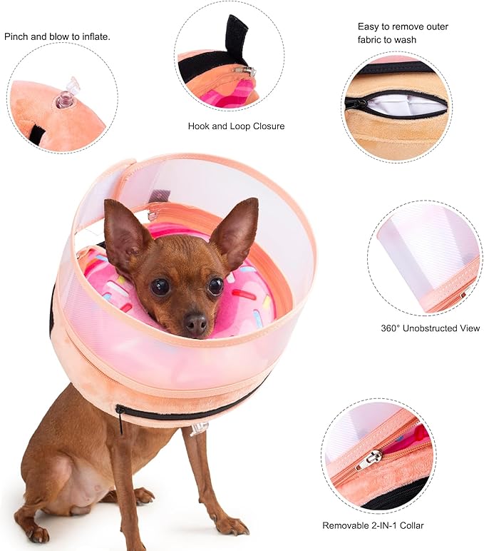 Inflatable Dog Cone Collar with Enhanced Anti-Licking, Soft Neck Donut for Dogs Cats, Recovery Pet Cone Collar After Surgery for Large Medium Small Dogs (Donut Pink2, Medium)
