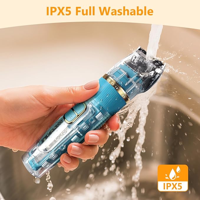 Dog Clippers for Grooming Thick Hair - Professional 50dB Low Noise Cordless Clipper with Titanium Blades & Detachable IPX5 Waterproof Head for Matted Coats, Dogs, Cats and All Pets