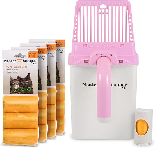 Neater Pet Brands Neater Scooper XL Cat Litter Scoop, 195 Refill Bags – Extra-Large Capacity Mess-Free Cat Litter Scooper with Bag for Large & Multiple Cats, Spill-Proof Litter Box Scooper with Holder