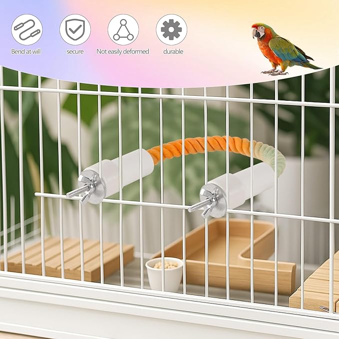 3Pcs Rope Perches for Bird Cages, Bendable Climbing Rope Cage Accessory Toy, Perfect for Parrots Cockatiels & Budgies, BirdToys, Swings & Ladders for Medium Birds
