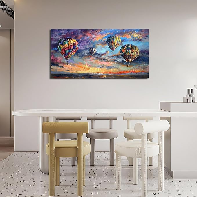 Extra Large Wall Art Hot Air Balloons Canvas Living Room Pictures Framed Prints Colorful Oversize Wall Decor Animal Painting Artwork for Bedroom Dining Home 60"x30"