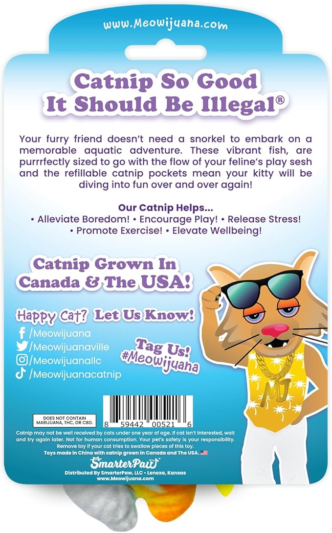 Meowijuana Refillable Cat Toys | Get Bubbly - Tropical Fish Catnip Toys | Includes Potent Hand Harvested Catnip Grown in North America | Promotes Play and Cat Health