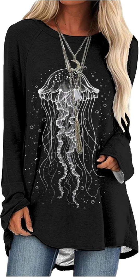 MARSVOVO Women Novelty Graphic Plus Size Sweater Crewneck Long Sleeve Cute Printed Loose Fit Casual Fall Sweaters Top