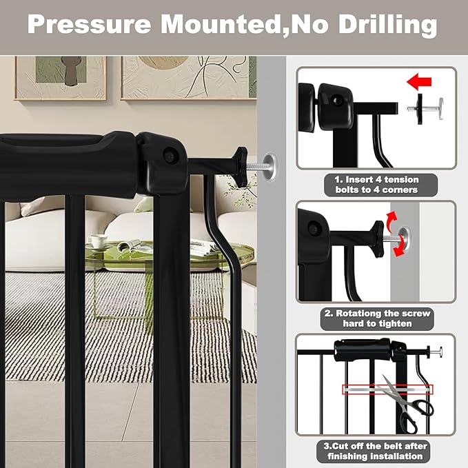 Fairy Baby Safety Gate 14.17 inch Extension for Extra Wide Baby Gate Dog gate Pressure Mounted Walk Through Pet Gate Black