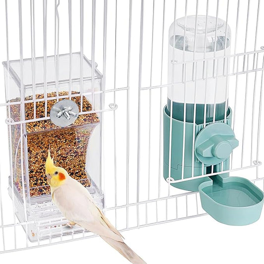 No Mess Bird Feeder Water Dispenser Set, Bird Feeder for Cage, Cage Accessories for Cockatiels, Finches, Budgies and Canaries