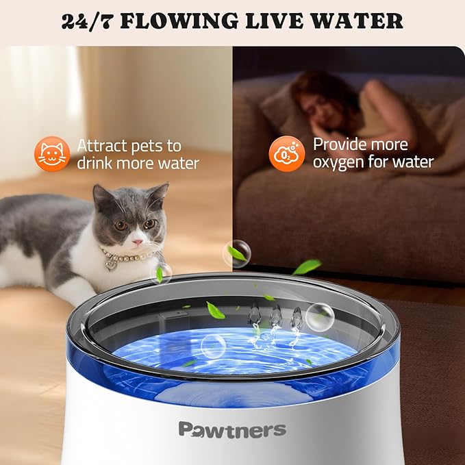 Cat Water Fountain with Vortex Filtration Design, 3.5L/123oz Water Dispenser for Large Medium Cats & Small Dogs, Automatic No Spill Cat Water Bowl with Deep Drinking Area and Ultra-Quiet Pump