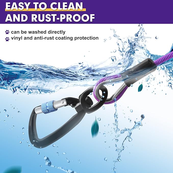 Snagle Paw Heavy Duty Long Dog Leads for Yard 200FT-1000LBS Break Strength,Dog Tie Out Cable with Swivel Lockable Hook & Spring,Chew Proof Dog Chain for Outside,Dog Run Cable for Medium Large Dogs