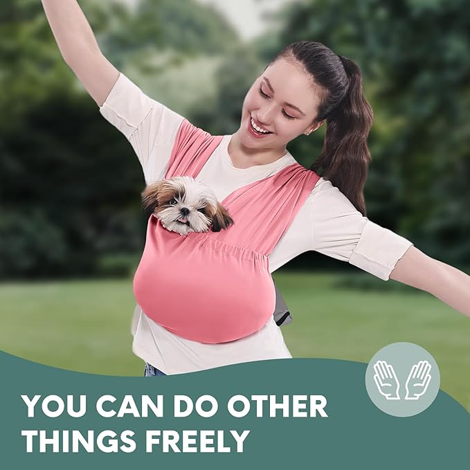 Supet Dog Sling Carrier for Small Pets, Hands Free Front Cat Sling, Reducing Back Neck Pain Anti-Anxiety, Adjustable Soft Carrying (Pink, Plus)