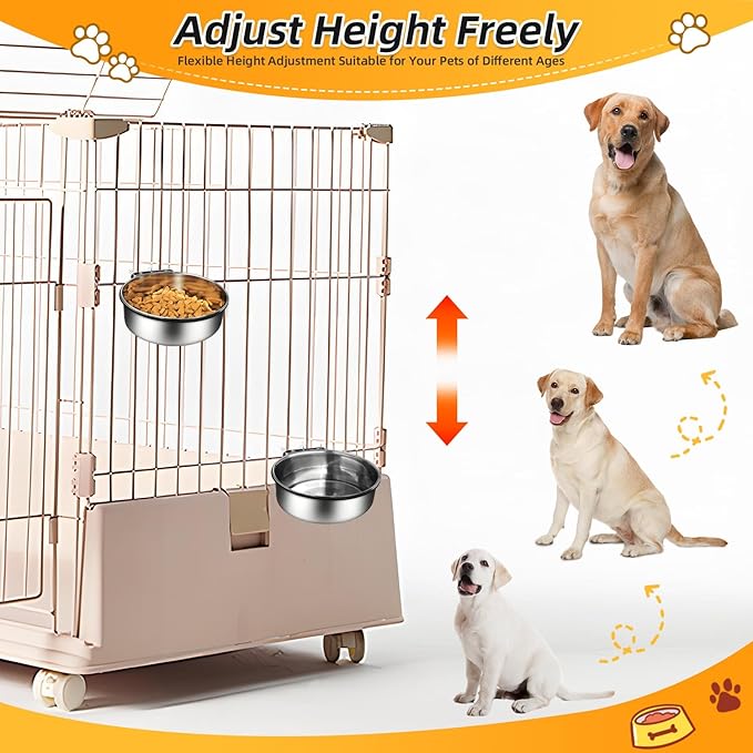 2 Packs Kennel Water Bowl Hanging Dog Crate Water Bowl No Spill Mountable Stainless Steel Dog Bowl Feeding Dish Wall Mounted Cat Food Bowls for Cats Guinea Pigs Rabbits