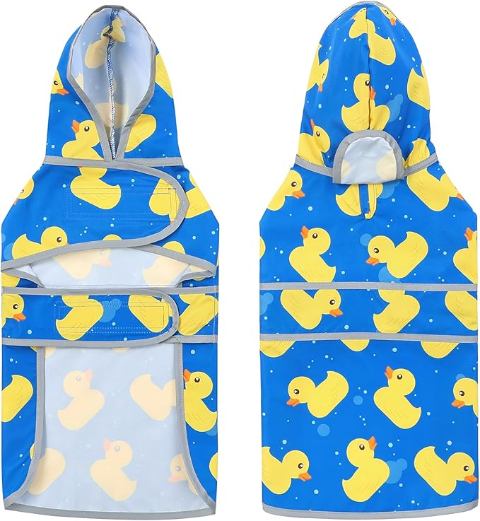 Dog Rain Coat for Large Dogs Waterproof Hooded Rain Jacket with Reflective Strips Leash Hole & Poncho Adjustable Fit (ShinyDuck,XL)