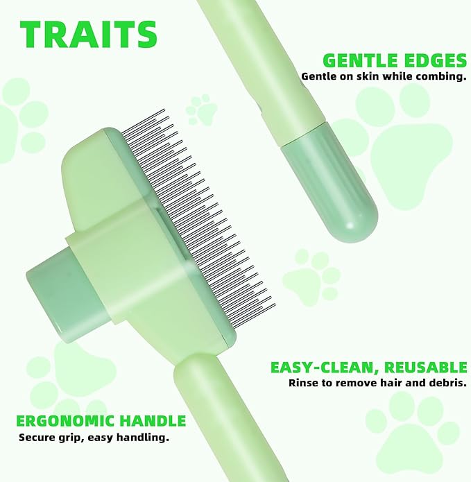 Pet Hair Removal Comb,New Cat Brush with Release Button,Pet Grooming Brush for Short&Long Pet Hair,Deshedding Brush for Pet (green)