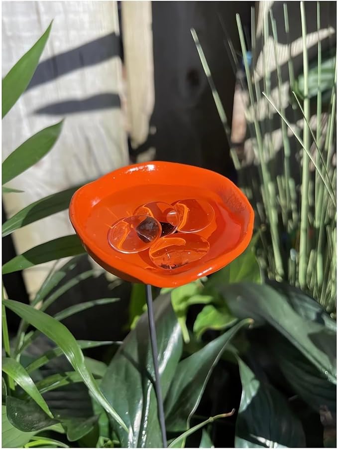 2026 Upgrade Bee Watering Station Butterfly Puddler Hummingbird Drinking Cups with Glass Marbles Colorful Bee Watering Cups for Garden Pollinator Watering Station Garden Decor for Outside (Orange)