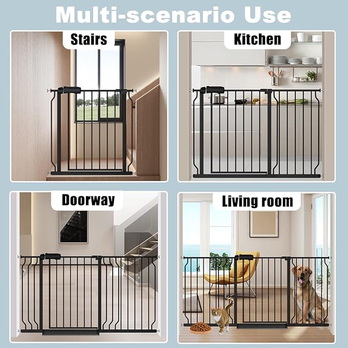 Black Baby Gate 29-34 Inch Wide Walk Through Pressure Mounted Safety Gate with Door No Drill Tension Metal Gate for Dog Cat and Toddler