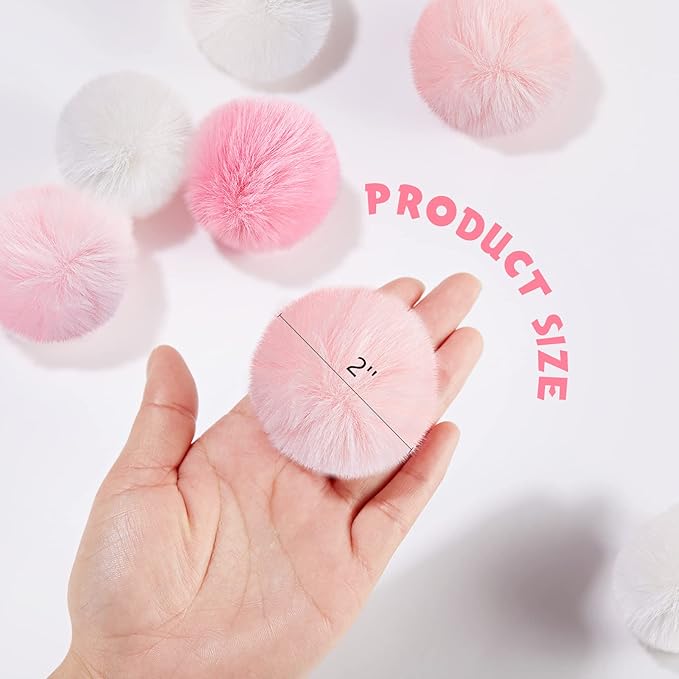 Weewooday 12 Pieces Cat Pom Pom Balls Toys Large Fuzzy Cat Ball Artificial Large Plush Ball for Cats Pets Interactive Playing Indoor(Pink, White,Solid Color)