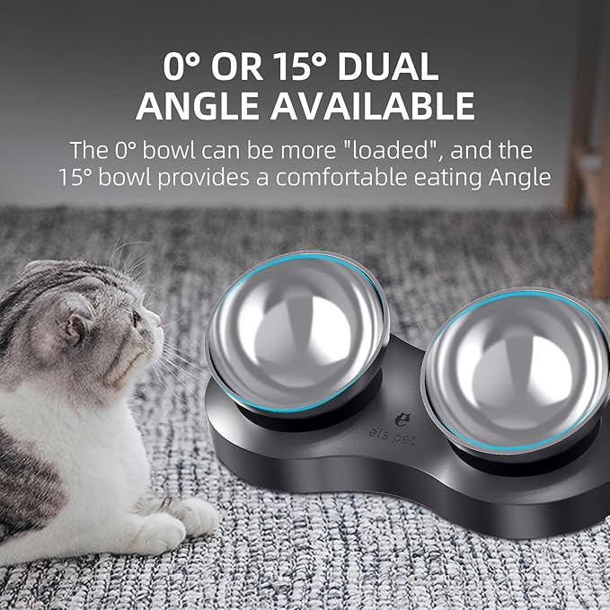 Double Dog Bowl with Stand, Elevated Dog Bowls for Small Medium Dogs & Cats, 2-in-1 Adjustable 0°&15° Tilted Stainless Steel Food Water Bowl Set, Non-Slip No-Spill Feeder for Improved Digestion