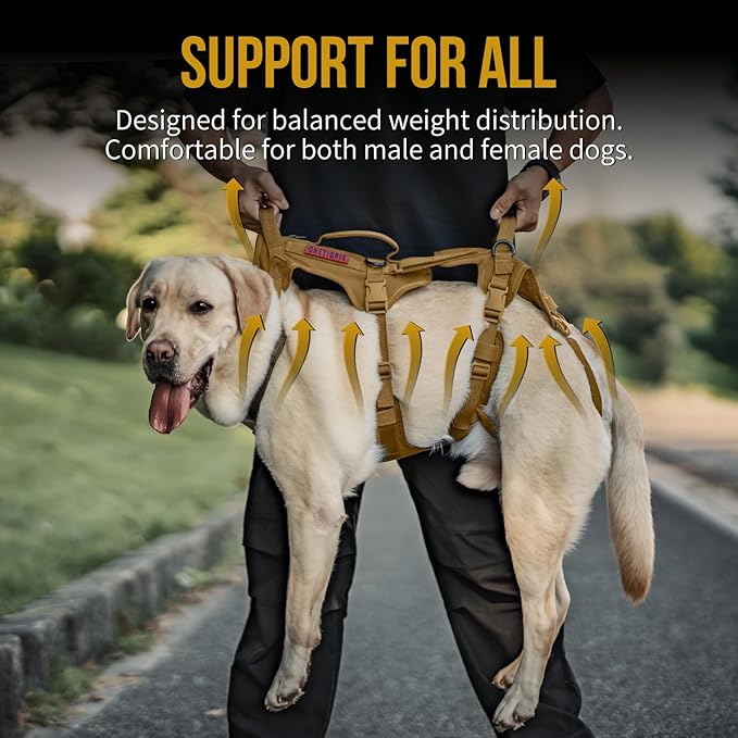 OneTigris Multi-Function Dog Lift Harness, All-Gender Dogs Friendly Design, Full Body Dog Sling Carrier with Three Handles Front/Rear Leg Assist for Arthritis, Help Em Up Harness for Dogs