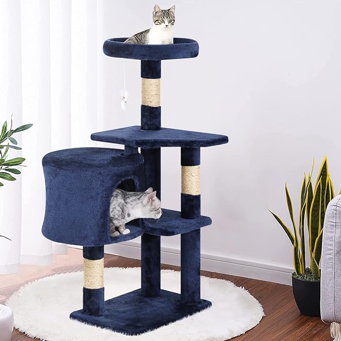 BestPet Cat Tree 36 inch Tall Scratching Toy Activity Centre Cat Tower Cat Condo Multi-Level Furniture Scratching Posts for Indoor Cats,Navy Blue