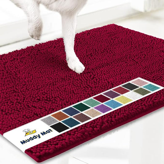 Muddy Mat® Shown on TV – Super Absorbent Door Mat Indoor, Microfiber Quick Dry Chenille Entryway Rug, Non-Slip Front Door Mat, Indoor Mats for Entryway, Machine Washable Pet Rug, Maroon 24"x36"