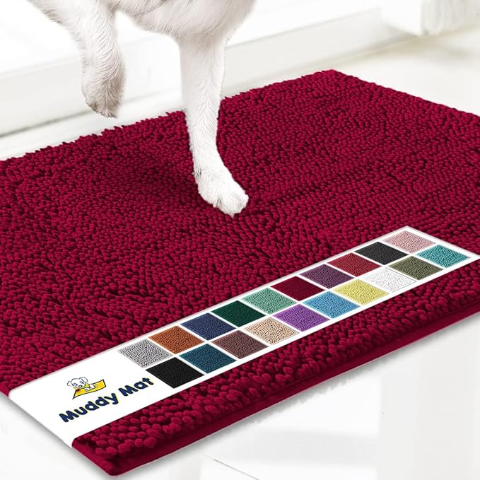 Muddy Mat® Original Dog Door Mat for Muddy Paws, Super Absorbent Microfiber, Non-Slip Washable Pet Rug, Quick Dry Chenille Entryway Carpet, Machine Washable Indoor Outdoor mat, Maroon 48"x60"