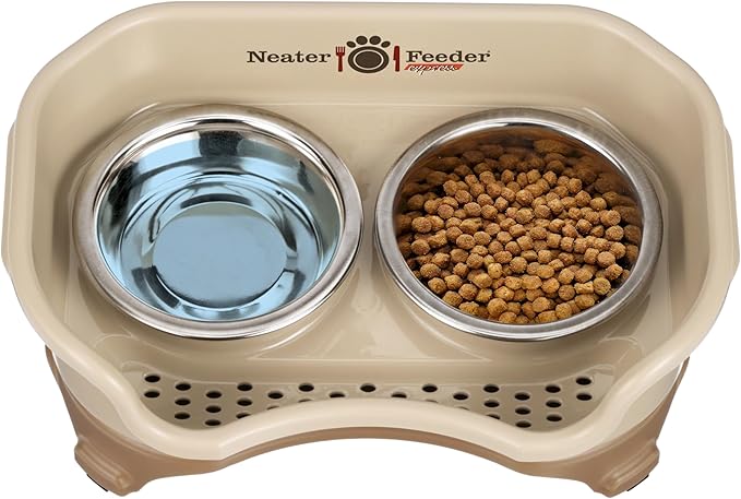 Neater Feeder Express Mess Proof Cat Bowls Elevated, No Spill Feeding Station, Stainless Steel Dishes for Food and Water, Raised Bowls for Indoor Cats, No Fatigue Whisker Friendly Dish, Cappuccino