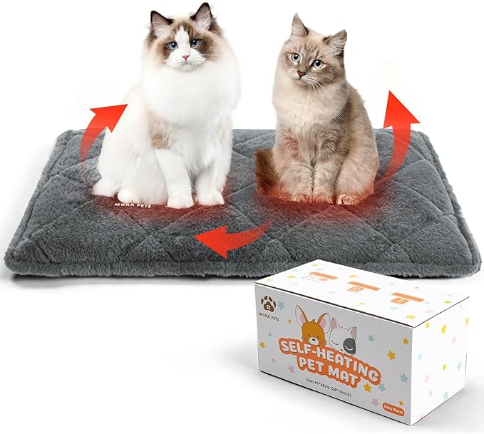 Mora Pets Self Heating Cat Bed Self Warming Cat Bed Thick Thermal Pet Bed Mat 36 x 24 Inches Removable Washable Cover for Outdoor Indoor Cats and Dogs Fur Grey Large