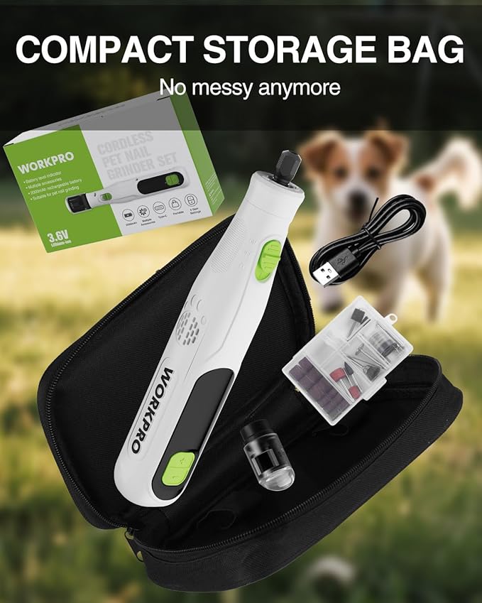 WORKPRO 6-Speed Dog Nail Grinder, Pet Nail Grinder for Small, Medium, and Large Dogs and Cats, 70 Accessories Rotary Tool with Type-C Charging Cable and Storage Bag for Sanding, Carving, and Polishing
