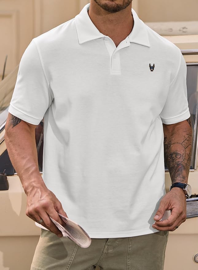 Men Embroidered Doberman Polo Casual Short Sleeve Plain Collar Shirt (S-XXL)