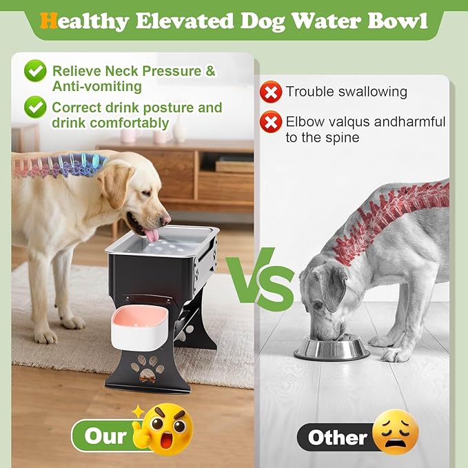 1.5 Gallon Elevated Large Dog Water Bowl, 2 Height Adjustable Stainless Steel Raised Dog Water Bowl Stand for Large Breed, Metal Pet Bowl Stand for Relief Joint Pressure, Easy Clean (Black)