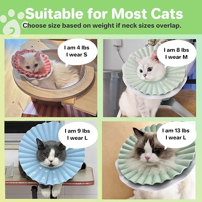 Soft Cat Cone Collar for Cats– Adjustable Lightweight Recovery E-Collar to Stop Licking, Scratching & Biting After Surgery, Comfortable Wound Healing Cone Alternative (Green, M)