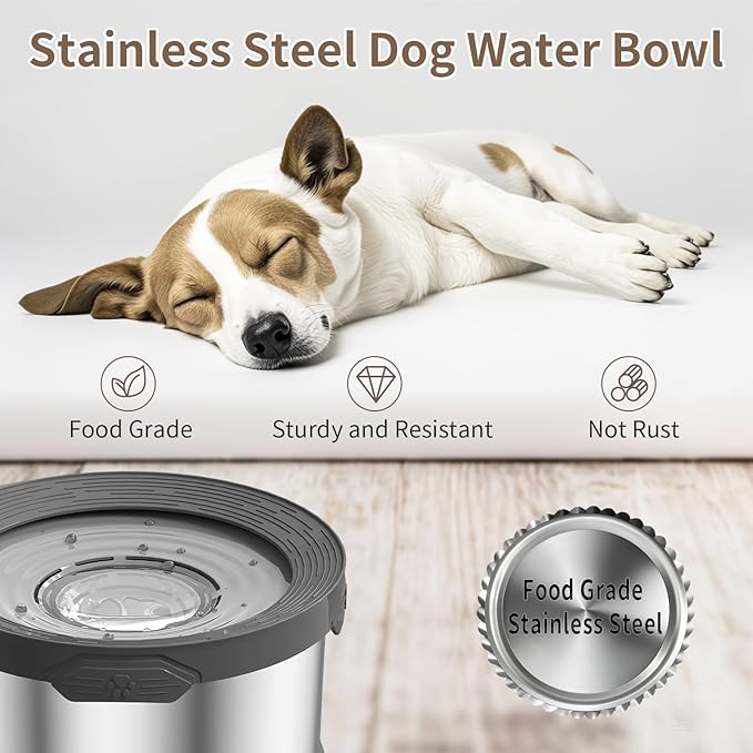 8L Dog Water Bowl 270oz Super Large Capacity No Spill Water Bowl for Dogs Stainless Steel Dog Bowls for Large Dogs No Splash Dog Water Bowl with Anti-Slip Mat for Messy Drinkers