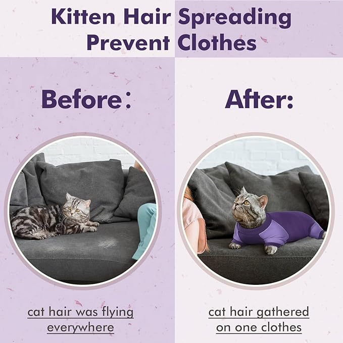 DENTRUN Cat Recovery Suit - Hair Sticky Onesie, Kitten Surgical Cone Alternative Shirts for Female Male Recovery After Surgery, Hair Spreading Prevent Clothes Pajama Apparel for Cats Only