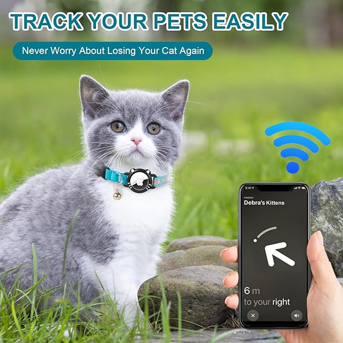 Airtag Cat Collar, Reflective Cat Collar with Apple Air Tag Holder, Breakaway GPS Tracker Pet Collar with Bell for Cat Kitten, Airtag Not Included, Blue, XS(7-9 Inch)