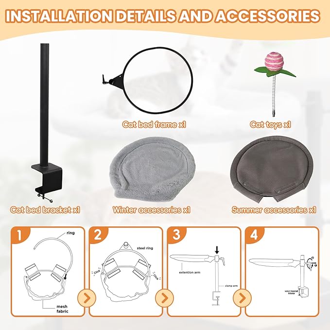 16-Inch Cat Desk Bed - 360° Rotating & Adjustable, Soft Faux Fur, Supports Up to 44lbs, Removable & Washable, Modern Indoor Cat Furniture for Office Desks, Gaming Tables & Island Tables (Round)