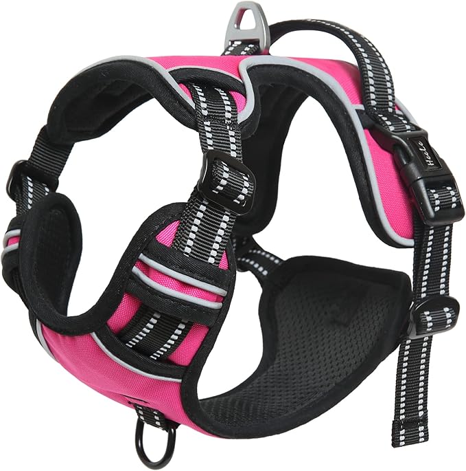 HEELE Dog Harness, No Pull Adjustable Padded Reflective Harness for Small Medium Large Dogs with Handle for Walking Training,Rose, L