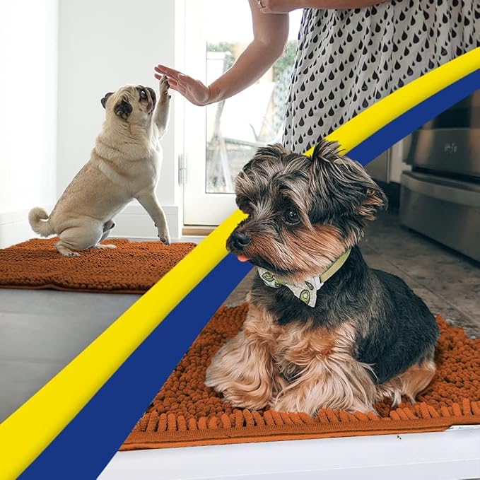 Muddy Mat® AS-SEEN-ON-TV Highly Absorbent Microfiber Dog Door Mat and Pet Rug, Non Slip Thick Washable Area and Bath Mat Soft Chenille for Kitchen Bathroom Bedroom and Indoor - Orange Large 35"X24"