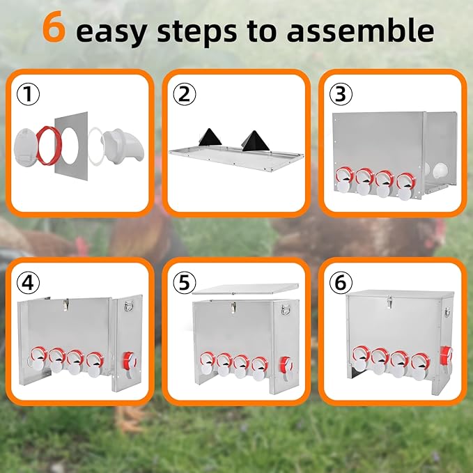XKV Metal Automatic Chicken Feeder 90LBS with 10 Ports,No Feed Waste,All Seasons Support,Weather-Resistant and Animal-Proof,Suitable for Chicken,Geese,Ducks,Turkeys,Quails