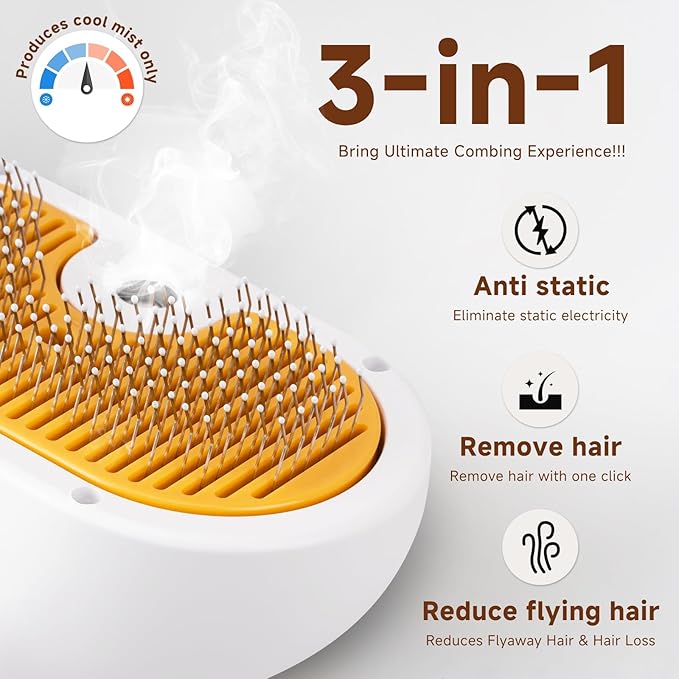 Pet Steam Brush for Dog & Cat – 3-in-1 Spray Hair Removal Comb – Steam Brush for Shedding & Grooming –Spritz Defur Comb–Includes Waterless Shampoo & Eye Wipes