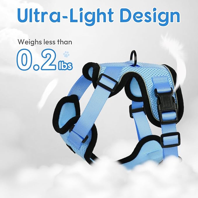 Dooradar Cat Harness and Leash Set, Escape Proof Safe Adjustable Kitten Vest Harnesses for Walking, Easy Control Soft Breathable Mesh Jacket with Reflective Strips for Cats, Light Blue, XXS