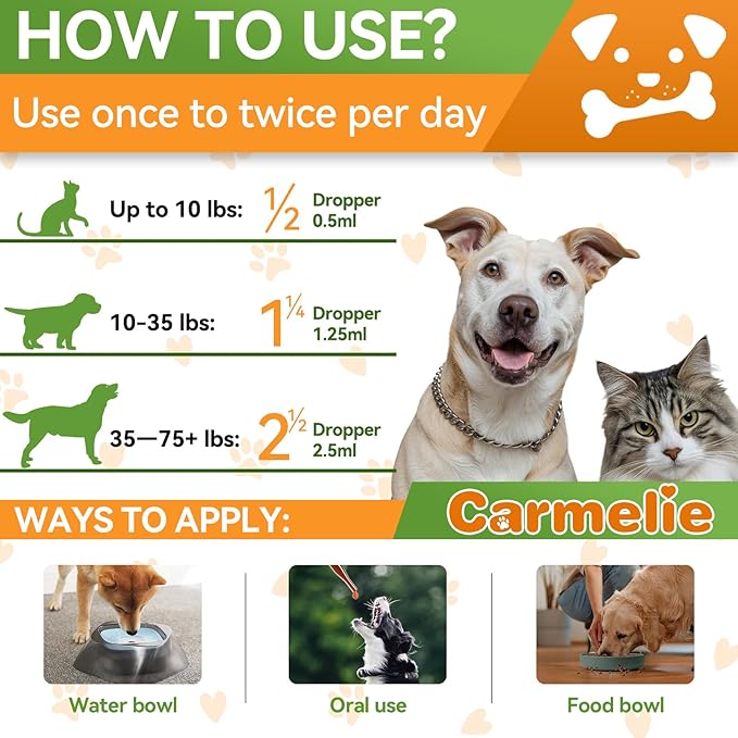 Oral Flea and Tick Support for Dogs and Cats, Natural Dog Flea and Tick Defense, Cat Flea Drops Supplements with Vitamin for Pets - All Breeds and Ages - Bacon