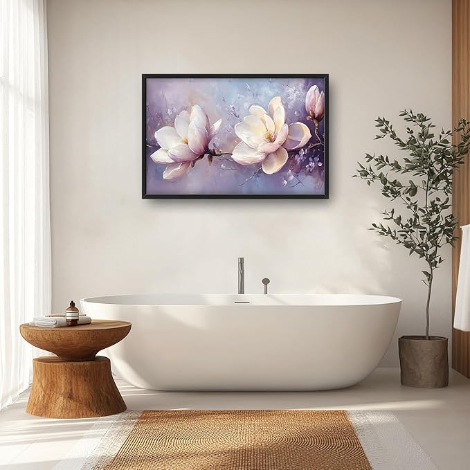Large Floral Landscape Wall Art for Living Room, Purple Flower Canvas Oversized Wall Decor, Aesthetics Framed Pictures Painting Print Artwork for Bedroom Office 36L" x 24W"