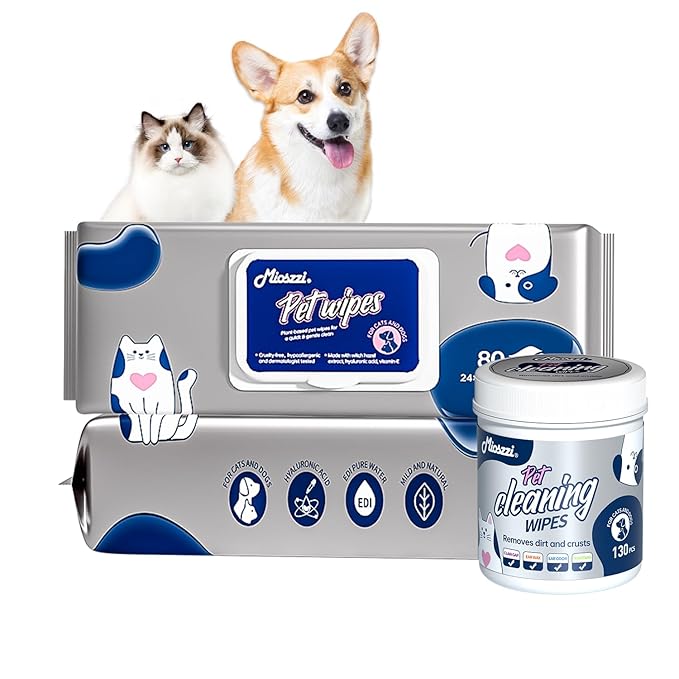 MIOSSZI 290 Pcs Pet Cleaning Deodorizing Wipes Kit for Dogs & Cats Daily Cleaning Paws, Face Tear Stain & Full Body & Sensitive Skin, Gentle & Unscented, Hypoallergenic Ingredients Pet Grooming Wipes