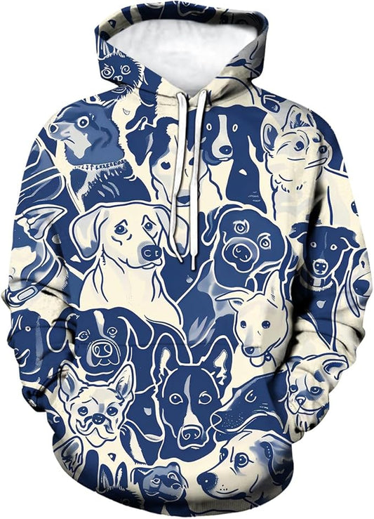 Unisex Adults 3D Dog Cat Printed Hoodies for Men Women Pullover Novelty Sweatshirts with Pockets
