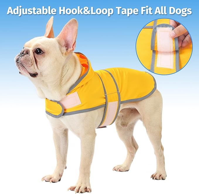Dog Raincoat for Medium Dogs Waterproof Hooded Rain Jacket with Reflective Strips Leash Hole & Poncho Adjustable Fit (Yellow,M)