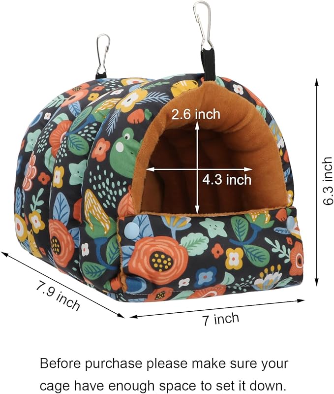 Wontee Bird Nest House Winter Warm Snuggle Hut Bird Bed Hanging Hammock for Parrots Budgies Parakeets Caique Senegal Cockatiels Conures (Medium, Black)